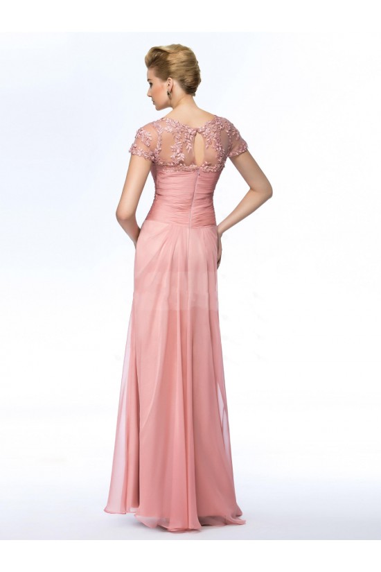 Sheath Short Sleeve Long Chiffon Mother of the Bride Dresses M010057