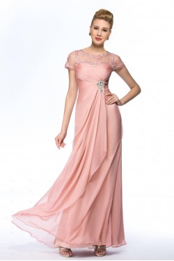Sheath Short Sleeve Long Chiffon Mother of the Bride Dresses M010057