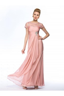 Sheath Short Sleeve Long Chiffon Mother of the Bride Dresses M010057