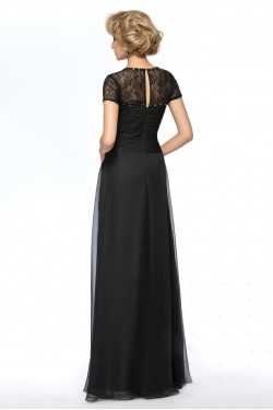 A-Line Beaded Lace and Chiffon Long Black Mother of the Bride Dresses M010061