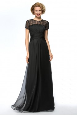 A-Line Beaded Lace and Chiffon Long Black Mother of the Bride Dresses M010061
