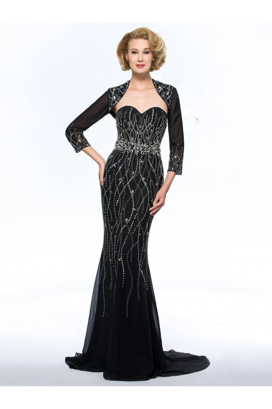 Trumpet/Mermaid Sweetheart Beaded Long Black Mother of the Bride Dresses with A Jacket M010062