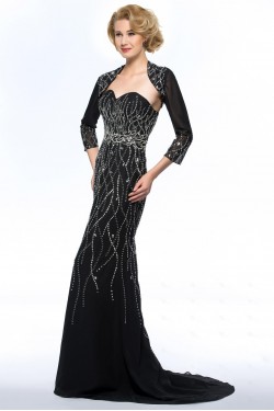 Trumpet/Mermaid Sweetheart Beaded Long Black Mother of the Bride Dresses with A Jacket M010062