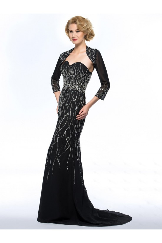 Trumpet/Mermaid Sweetheart Beaded Long Black Mother of the Bride Dresses with A Jacket M010062