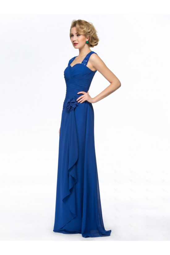 Sheath Straps Sleeveless Long Blue Chiffon Mother of the Bride Dresses M010063