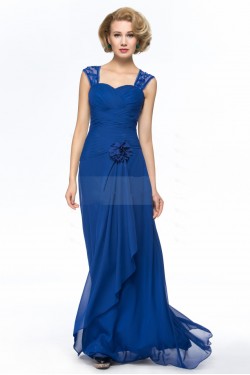 Sheath Straps Sleeveless Long Blue Chiffon Mother of the Bride Dresses M010063