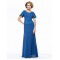 Long Blue Short Sleeve Applique and Chiffon Mother of the Bride Dresses M010064