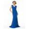 Sheath V-Neck Long Blue Lace and Chiffon Mother of the Bride Dresses M010065