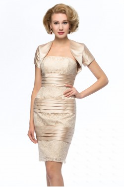 Short Strapless Lace and Satin Mother of the Bride Dresses with A Jacket M010067
