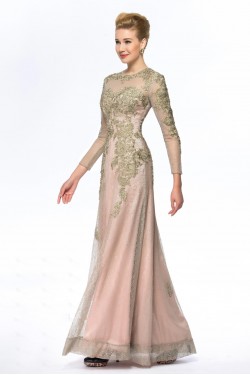 A-Line Jewel Long Sleeve Lace Mother of the Bride Dresses M010069
