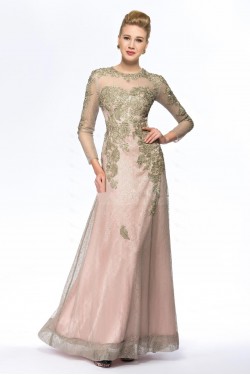 A-Line Jewel Long Sleeve Lace Mother of the Bride Dresses M010069