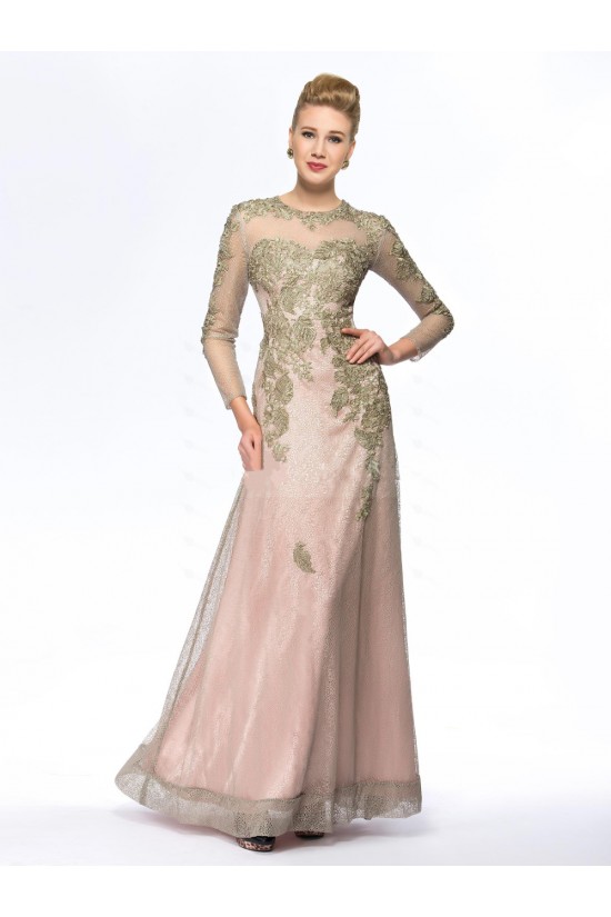 A-Line Jewel Long Sleeve Lace Mother of the Bride Dresses M010069