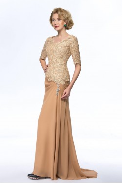 Elegant V-Neck Half Sleeve Lace and Chiffon Mother of the Bride Dresses M010074