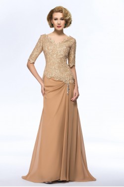 Elegant V-Neck Half Sleeve Lace and Chiffon Mother of the Bride Dresses M010074