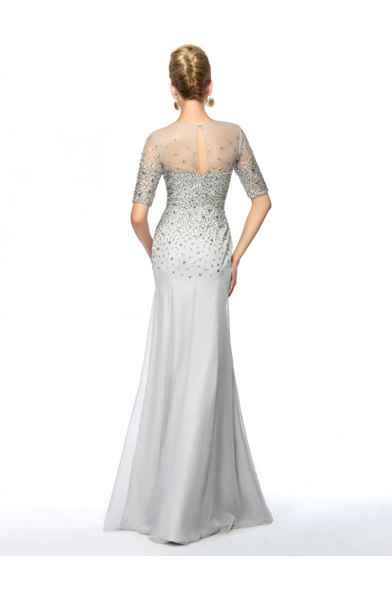 Beaded Short Sleeve Jewel Long Chiffon Mother of the Bride Dresses M010075
