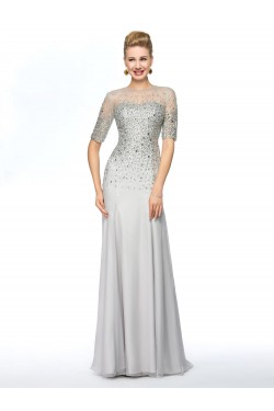Beaded Short Sleeve Jewel Long Chiffon Mother of the Bride Dresses M010075