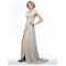 A-Line V-Neck Cap-Sleeve Pleated Split-Front Long Chiffon Mother of the Bride Dresses M010077