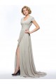 A-Line V-Neck Cap-Sleeve Pleated Split-Front Long Chiffon Mother of the Bride Dresses M010077