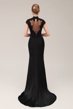 Trumpet/Mermaid High-Neck Long Black Beaded Applique Mother of the Bride Dresses M010078
