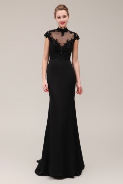 Trumpet/Mermaid High-Neck Long Black Beaded Applique Mother of the Bride Dresses M010078