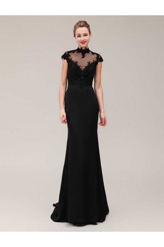 Trumpet/Mermaid High-Neck Long Black Beaded Applique Mother of the Bride Dresses M010078 Trumpet/Mermaid High-Neck Long Black Beaded Applique Mother of the Bride Dresses M010078
