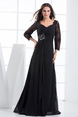 A-Line 3/4 Sleeve Beaded Lace and Chiffon Mother of the Bride Dresses M010080