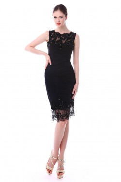Short Sheath Beaded Applique Black Mother of the Bride Dresses M010084