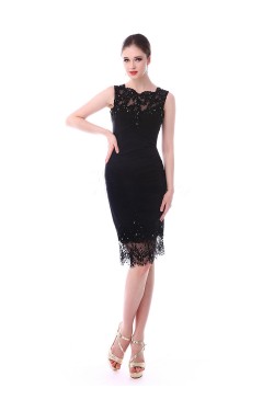 Short Sheath Beaded Applique Black Mother of the Bride Dresses M010084