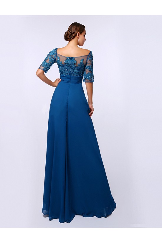 A-Line Bateau Short Sleeve Long Blue Chiffon Mother of the Bride Dresses M010085 A-Line Bateau Short Sleeve Long Blue Chiffon Mother of the Bride Dresses M010085