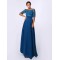 A-Line Bateau Short Sleeve Long Blue Chiffon Mother of the Bride Dresses M010085