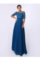 A-Line Bateau Short Sleeve Long Blue Chiffon Mother of the Bride Dresses M010085 A-Line Bateau Short Sleeve Long Blue Chiffon Mother of the Bride Dresses M010085