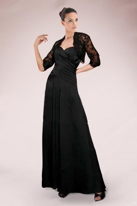 A-Line Sweetheart Long Black Mother of the Bride Dresses with A Jacket M010086
