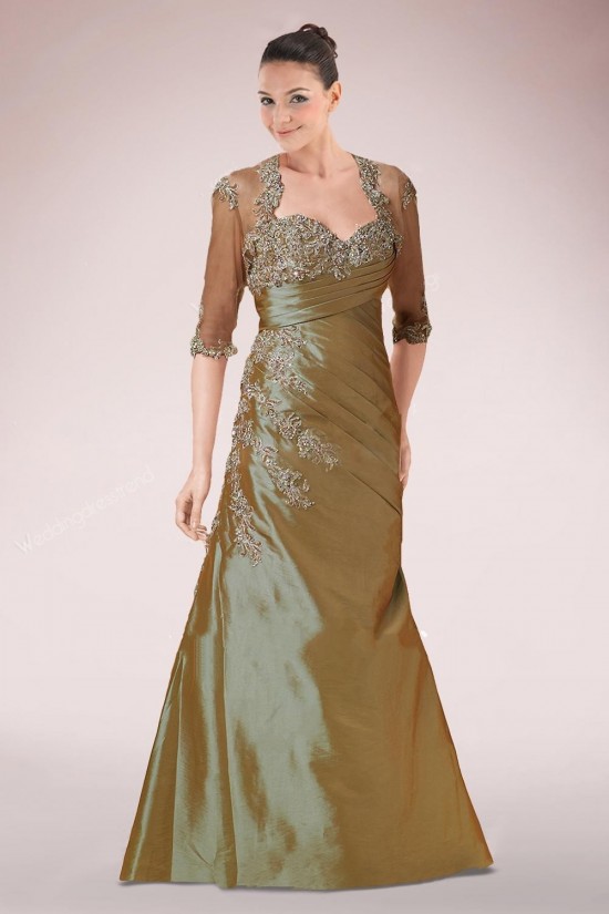 A-Line Sweetheart Beaded Applique Taffeta Mother of the Bride Dresses with A Jacket M010087 A-Line Sweetheart Beaded Applique Taffeta Mother of the Bride Dresses with A Jacket M010087