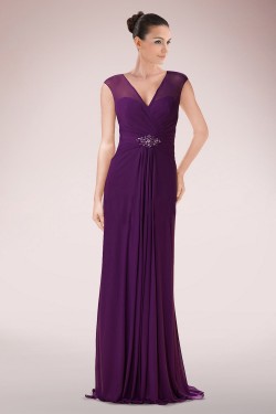 Sheath V-Neck Long Chiffon Mother of the Bride Dresses M010089