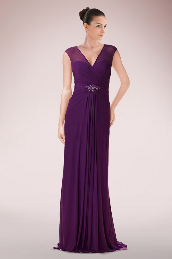 Sheath V-Neck Long Chiffon Mother of the Bride Dresses M010089