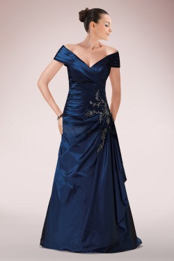 A-Line Off-the-Shoulder Beaded Applique Long Mother of the Bride Dresses M010092