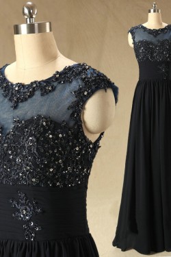 A-Line Beaded Applique Long Chiffon Mother of the Bride Dresses M010097