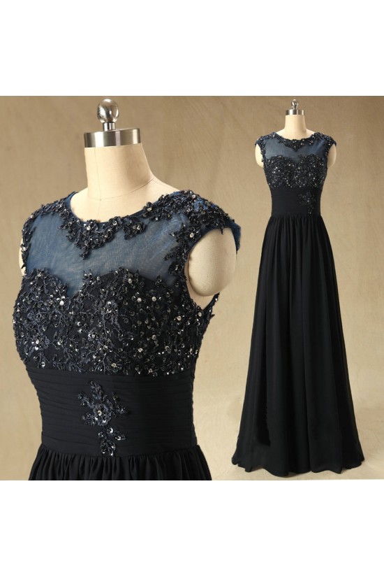 A-Line Beaded Applique Long Chiffon Mother of the Bride Dresses M010097