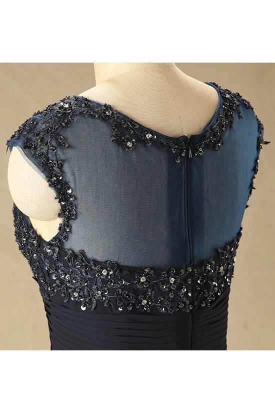 A-Line Beaded Applique Long Chiffon Mother of the Bride Dresses M010097