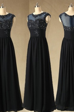 A-Line Beaded Applique Long Chiffon Mother of the Bride Dresses M010097