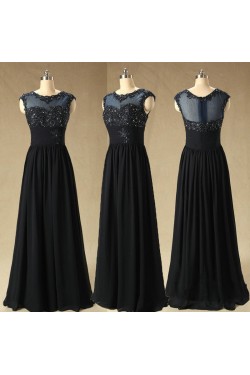 A-Line Beaded Applique Long Chiffon Mother of the Bride Dresses M010097