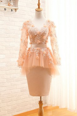 Short V-Neck Long Sleeve Mother of the Bride Dresses M010098