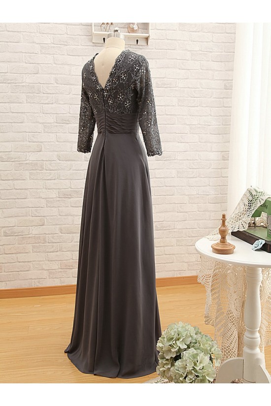 A-Line 3/4 Sleeve Lace and Chiffon Long Mother of the Bride Dresses M010099 A-Line 3/4 Sleeve Lace and Chiffon Long Mother of the Bride Dresses M010099