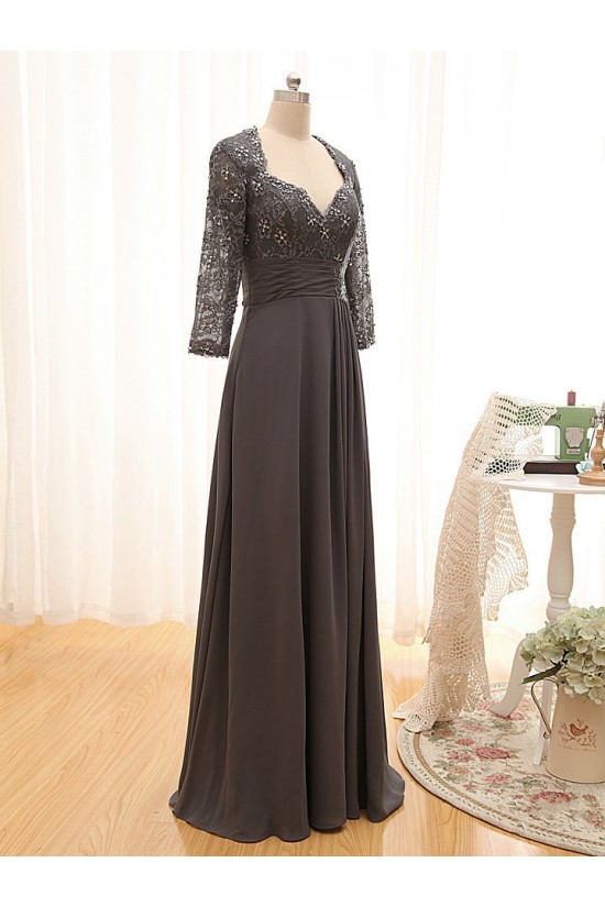 A-Line 3/4 Sleeve Lace and Chiffon Long Mother of the Bride Dresses M010099 A-Line 3/4 Sleeve Lace and Chiffon Long Mother of the Bride Dresses M010099