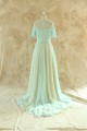 A-Line Beaded Short Sleeve Long Chiffon Mother of the Bride Dresses M010100