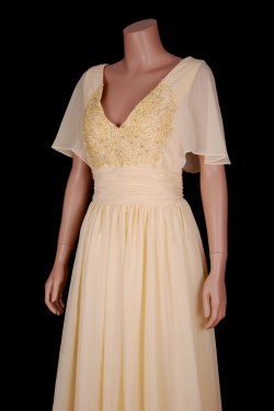 A-Line V-Neck Beaded Applique Long Chiffon Mother of the Bride Dresses M010101