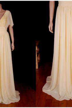 A-Line V-Neck Beaded Applique Long Chiffon Mother of the Bride Dresses M010101