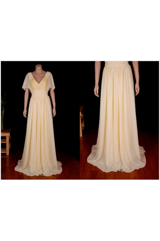 A-Line V-Neck Beaded Applique Long Chiffon Mother of the Bride Dresses M010101