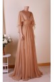 A-Line V-Neck Beaded Applique Long Chiffon Mother of the Bride Dresses M010102