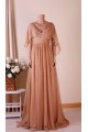 A-Line V-Neck Beaded Applique Long Chiffon Mother of the Bride Dresses M010102